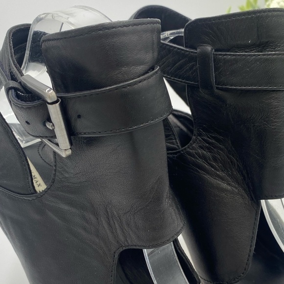 Leon Max Black Palor All Leather Open Toe Heels Wrap Ankle Sz 8M - Picture 11 of 16